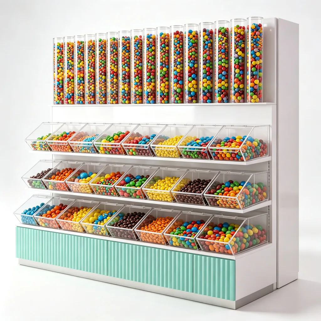 Large Custom Candy Display Cabinet White Glossy with Mint Green Fluted Base — view 3
