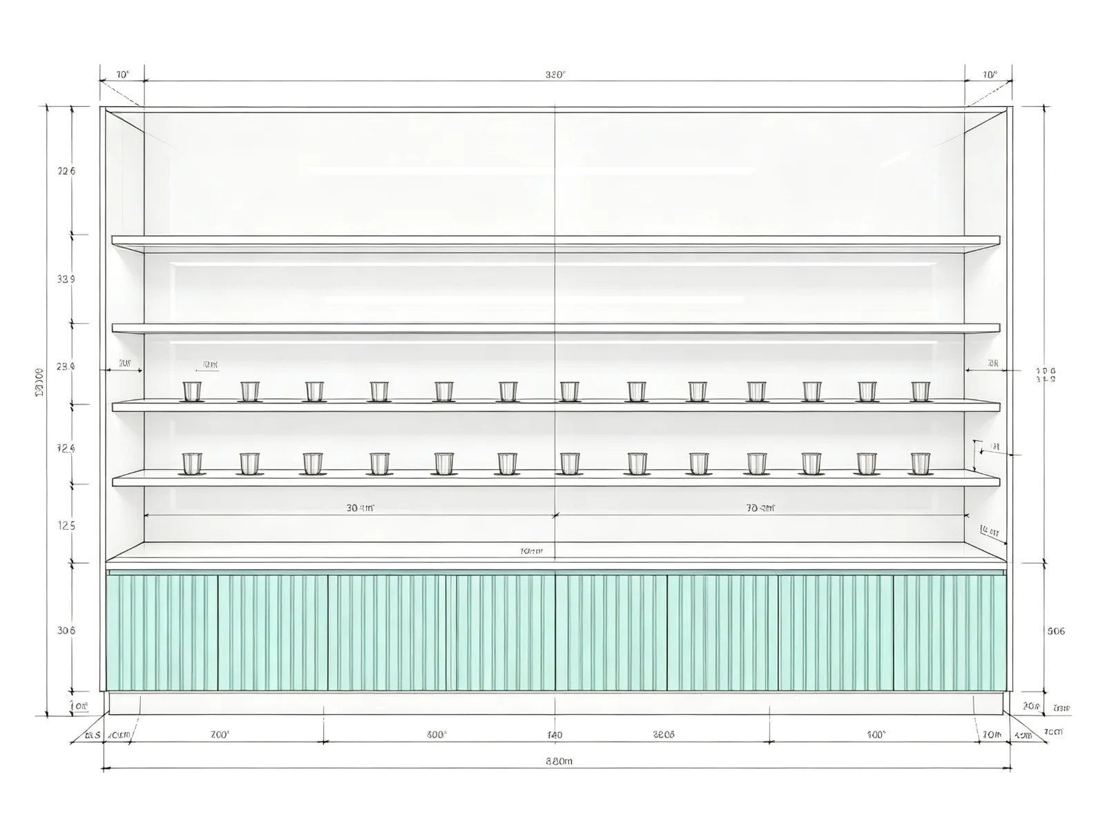 Large Custom Candy Display Cabinet White Glossy with Mint Green Fluted Base — product detail 1