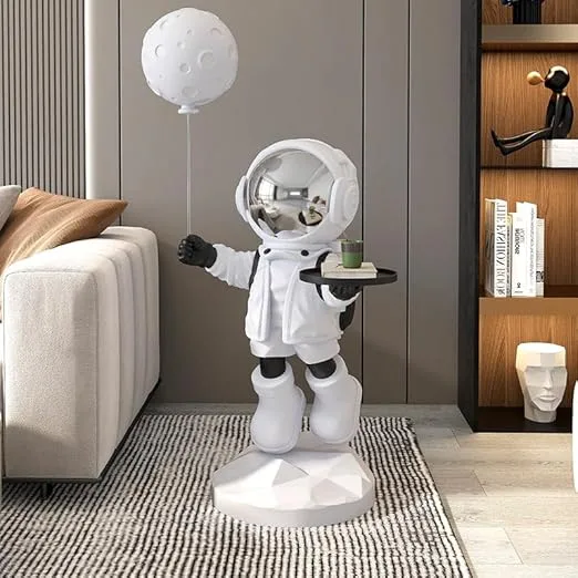 Large Fiberglass Astronaut Sculpture with Tray & Moon Balloon — Floor Decor for Commercial Spaces — view 3