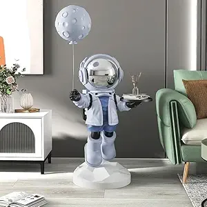 Large Fiberglass Astronaut Sculpture with Tray & Moon Balloon — Floor Decor for Commercial Spaces — view 4