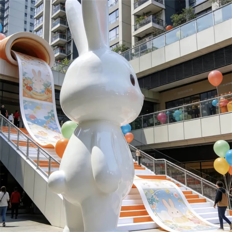 Large Fiberglass Rabbit Sculpture | Outdoor Cartoon Rabbit IP Display for Mall & Plaza — view 4