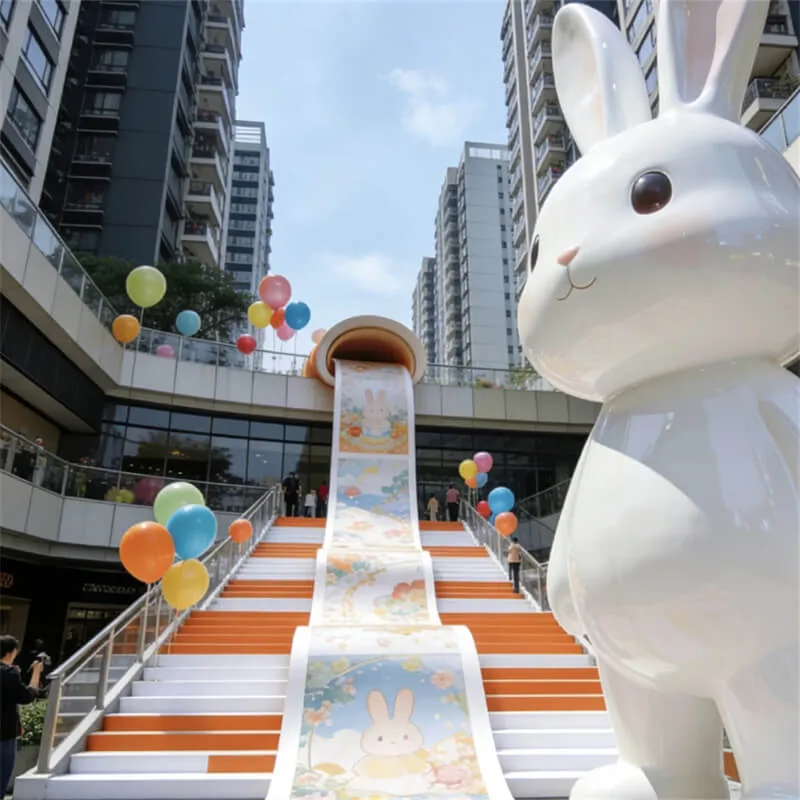 Large Fiberglass Rabbit Sculpture | Outdoor Cartoon Rabbit IP Display for Mall & Plaza — view 3