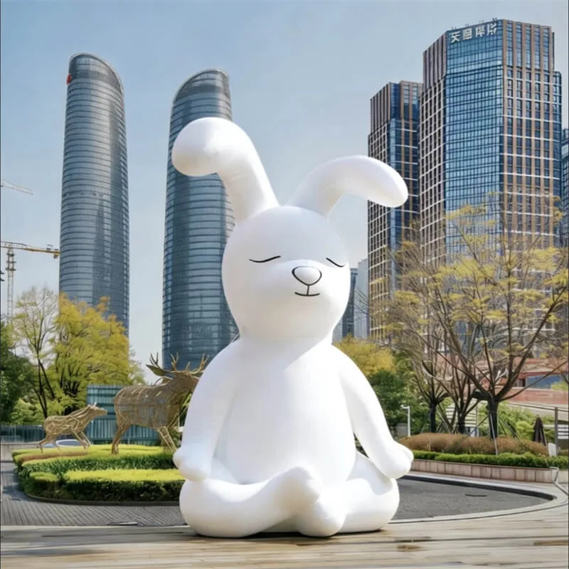 Large Outdoor Fiberglass Rabbit Sculpture | Commercial Plaza IP Art Rabbit Statue | Mall Photo Spot Installation — view 4