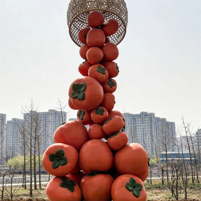 Large Outdoor Tipping Persimmon Fiberglass Sculpture Harvest Themed Photo Statue for Countryside Tourism Farm Scenic Spot Landscape Decorati