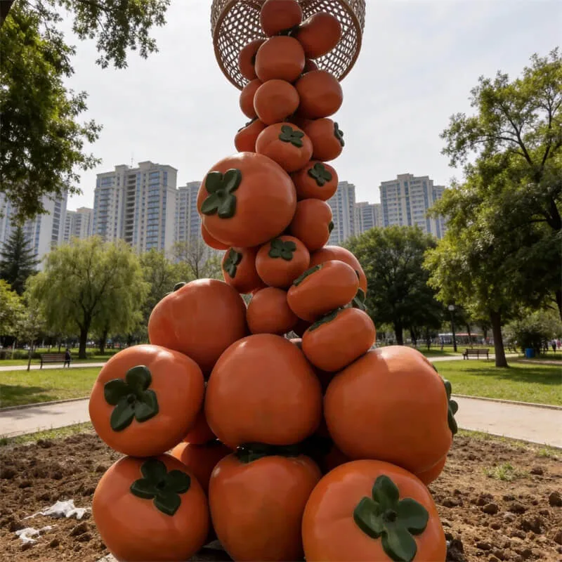 Large Outdoor Tipping Persimmon Fiberglass Sculpture Harvest Themed Photo Statue for Countryside Tourism Farm Scenic Spot Landscape Decorati — view 4