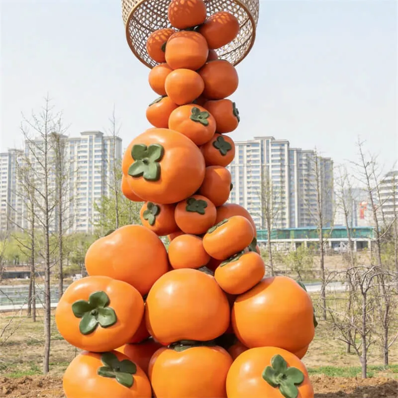 Large Outdoor Tipping Persimmon Fiberglass Sculpture Harvest Themed Photo Statue for Countryside Tourism Farm Scenic Spot Landscape Decorati — view 2