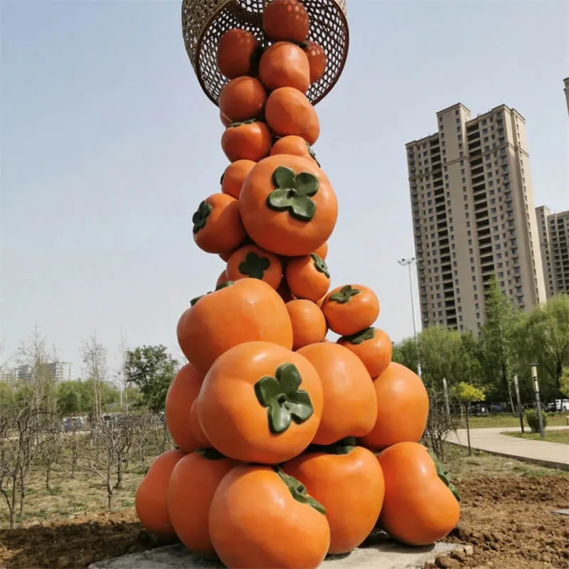 Large Outdoor Tipping Persimmon Fiberglass Sculpture Harvest Themed Photo Statue for Countryside Tourism Farm Scenic Spot Landscape Decorati — view 3