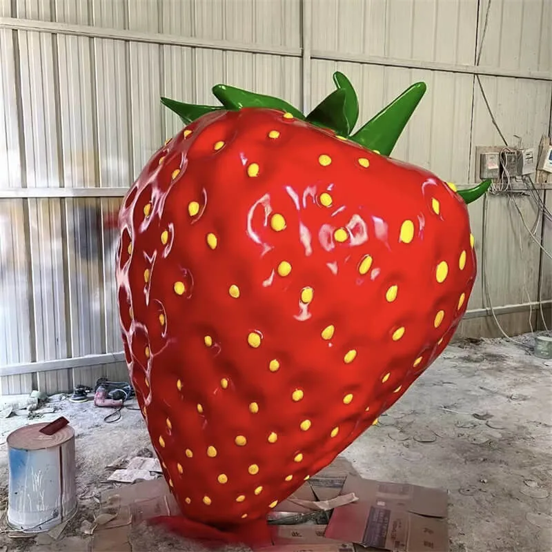 Large Realistic Strawberry FRP Sculpture | Outdoor Farm Photo Spot Prop | Fruit Shop / Milk Tea Shop Traffic Booster | Park Landscape Decora — view 4