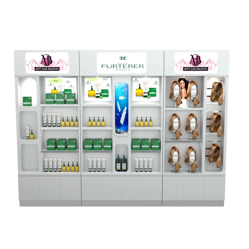 Layered Cosmetic Display Wall Cabinets Customizable Logos Cosmetic Dispaly Stands — view 3