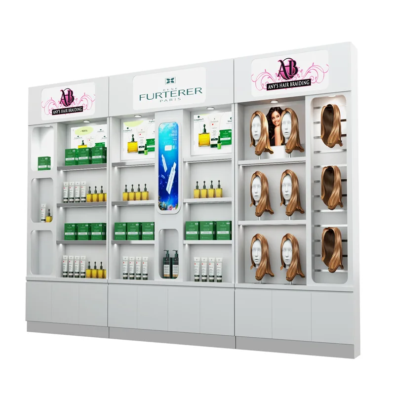 Layered Cosmetic Display Wall Cabinets Customizable Logos Cosmetic Dispaly Stands — view 4
