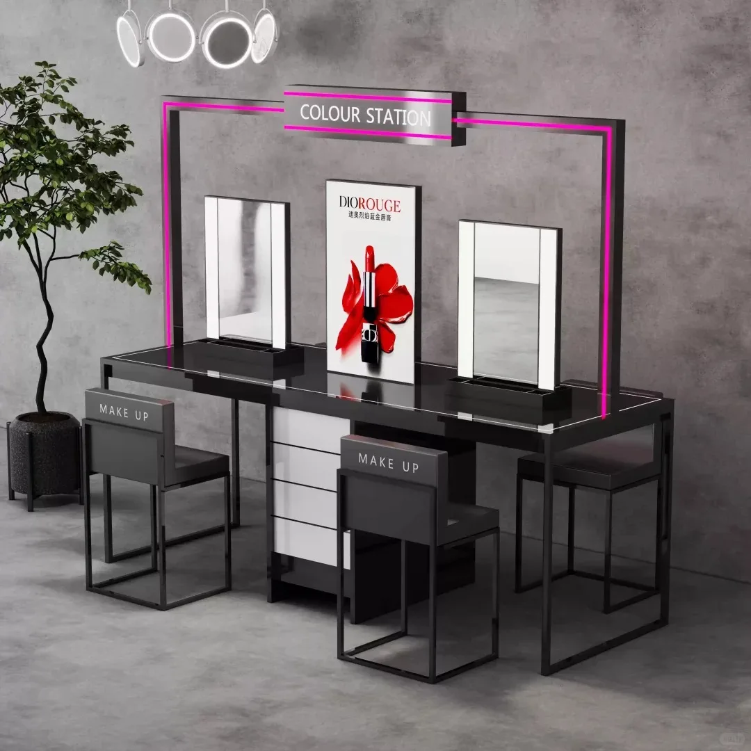 LED Mirror Cosmetic Makeup Station for Beauty Salon Retail Display — view 2