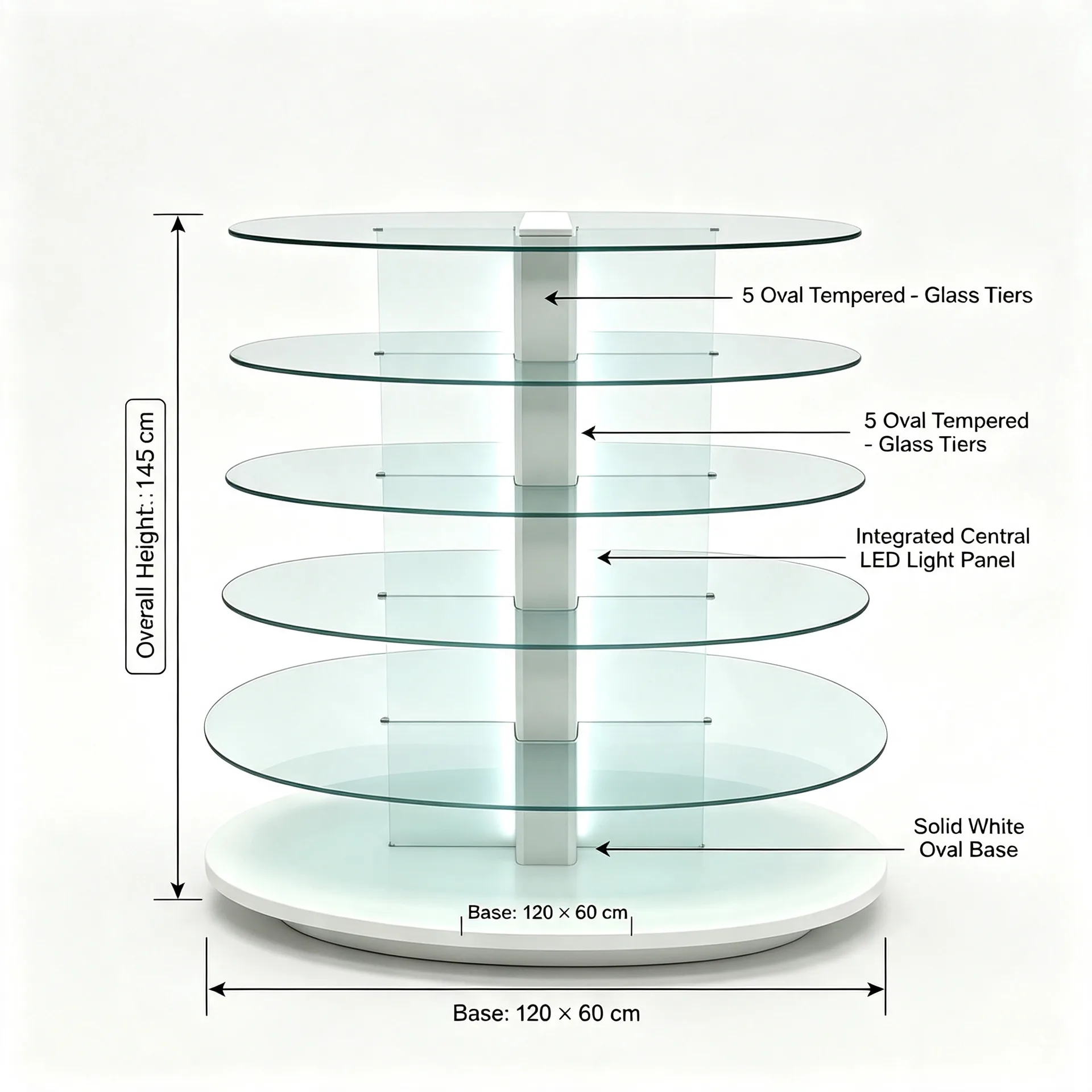 LED Oval Glass Multi‑Tier Display Stand for Boutique Retail Merchandising — product detail 1