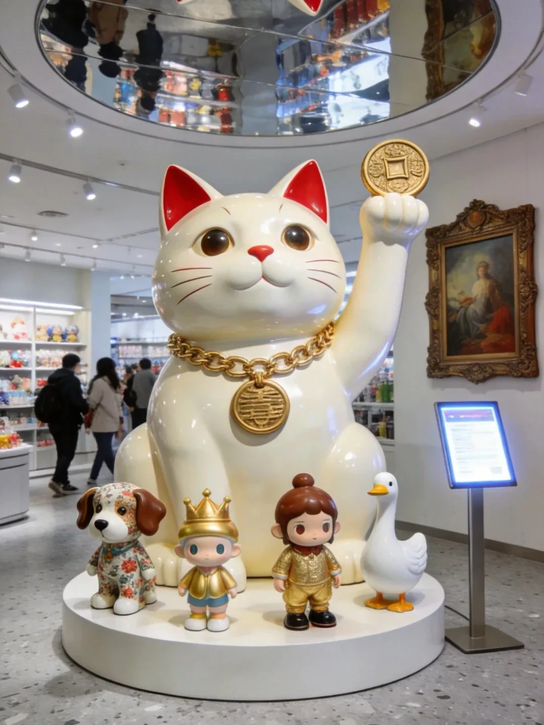 Life Size FRP Lucky Maneki Neko Sculpture Set for Mall Gift Shop Interior Decor — view 3