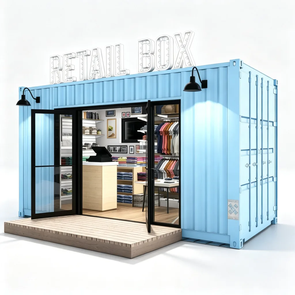 Light Blue 20ft Shipping Container Retail Shop Glass Sliding Doors Display Racks Custom Built — view 4