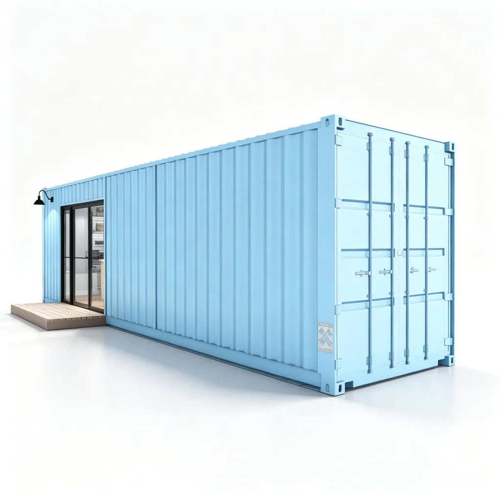 Light Blue 20ft Shipping Container Retail Shop Glass Sliding Doors Display Racks Custom Built — view 3