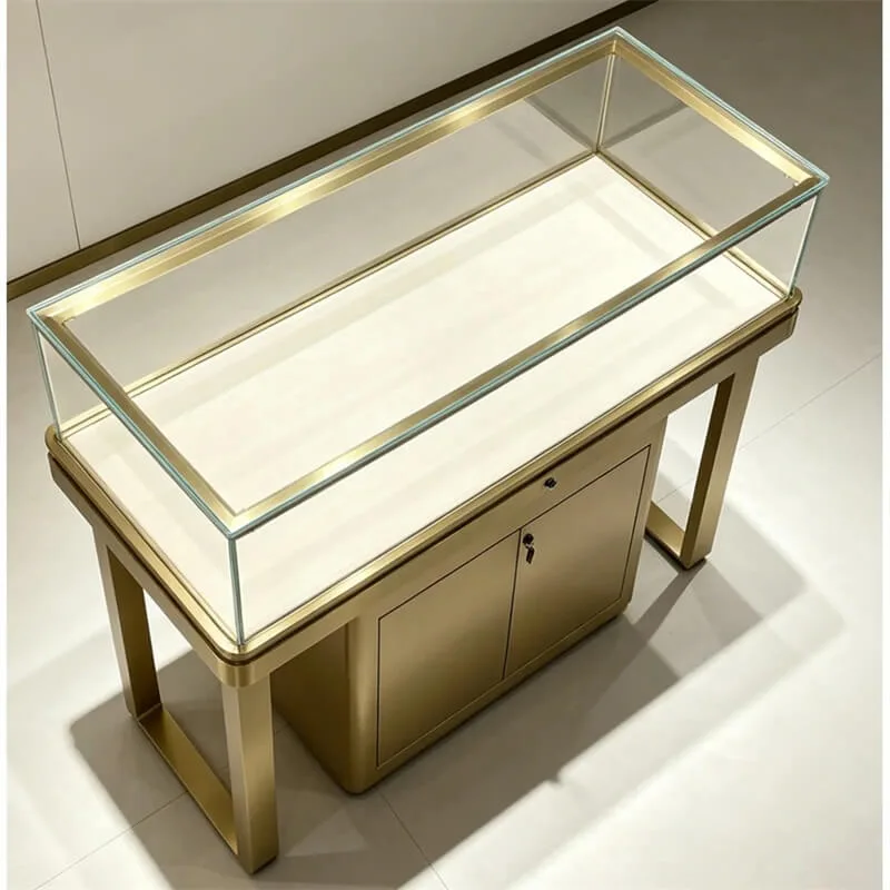 Light Luxury Brushed Stainless Steel Jewelry Display Showcase – Custom Splicable LED Tempered Glass Jewelry Showcase With Lock Storage — view 3