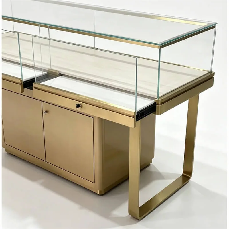 Light Luxury Brushed Stainless Steel Jewelry Display Showcase – Custom Splicable LED Tempered Glass Jewelry Showcase With Lock Storage — view 2