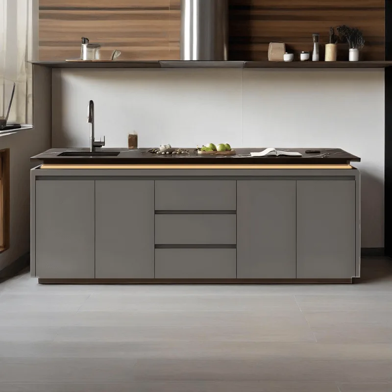 Light luxury kitchen island with marble countertop and solid wood multilayer board — view 2