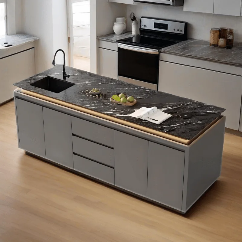 Light luxury kitchen island with marble countertop and solid wood multilayer board — view 3