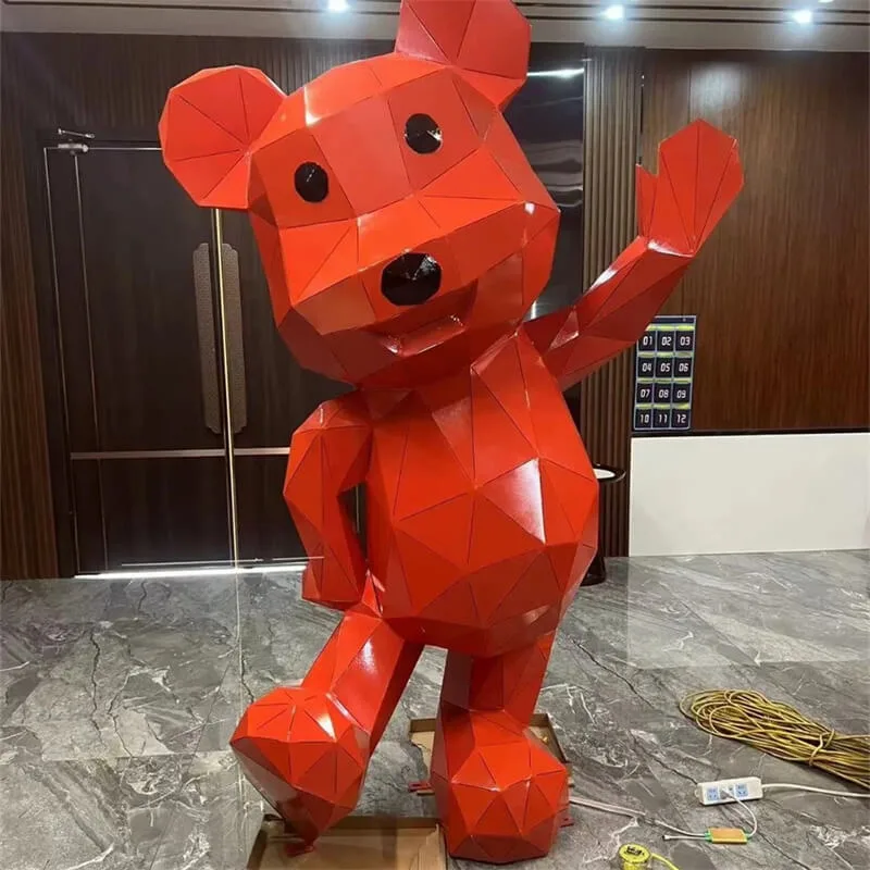 Light-Up Geometric Bear FRP Sculpture – Outdoor Faceted Cartoon Ornament for Mall Viral LED Display Installation — view 3