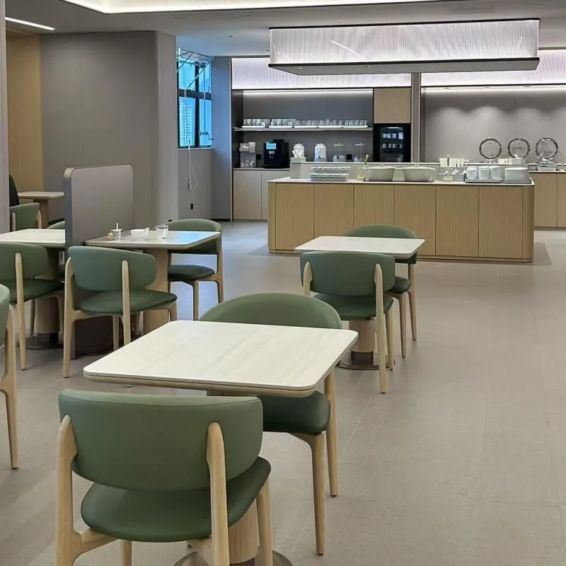 Light Wood Green Leather Fast Food Cafe Dining Furniture Set — view 3