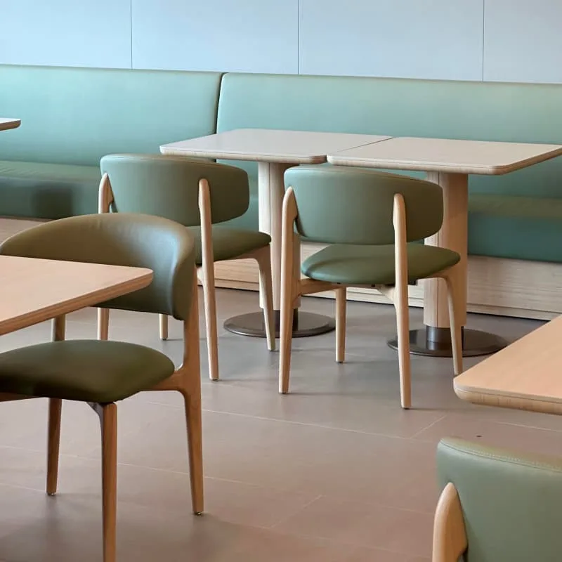 Light Wood Green Leather Fast Food Cafe Dining Furniture Set — view 6