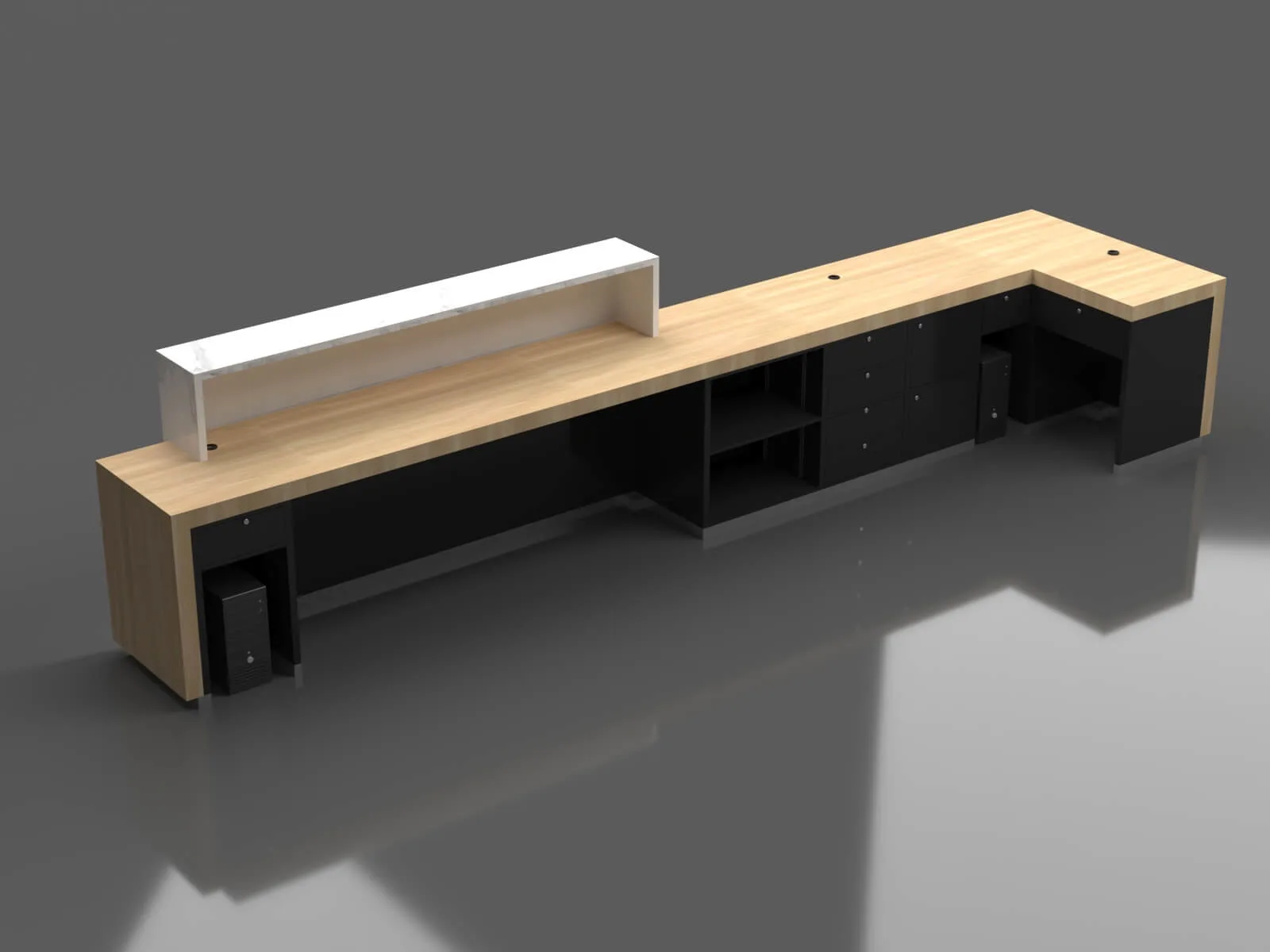 Light Wood Modern L-Shaped Reception Desk with Marble Accent and LED Lighting – Customizable for Any Business Space — view 4
