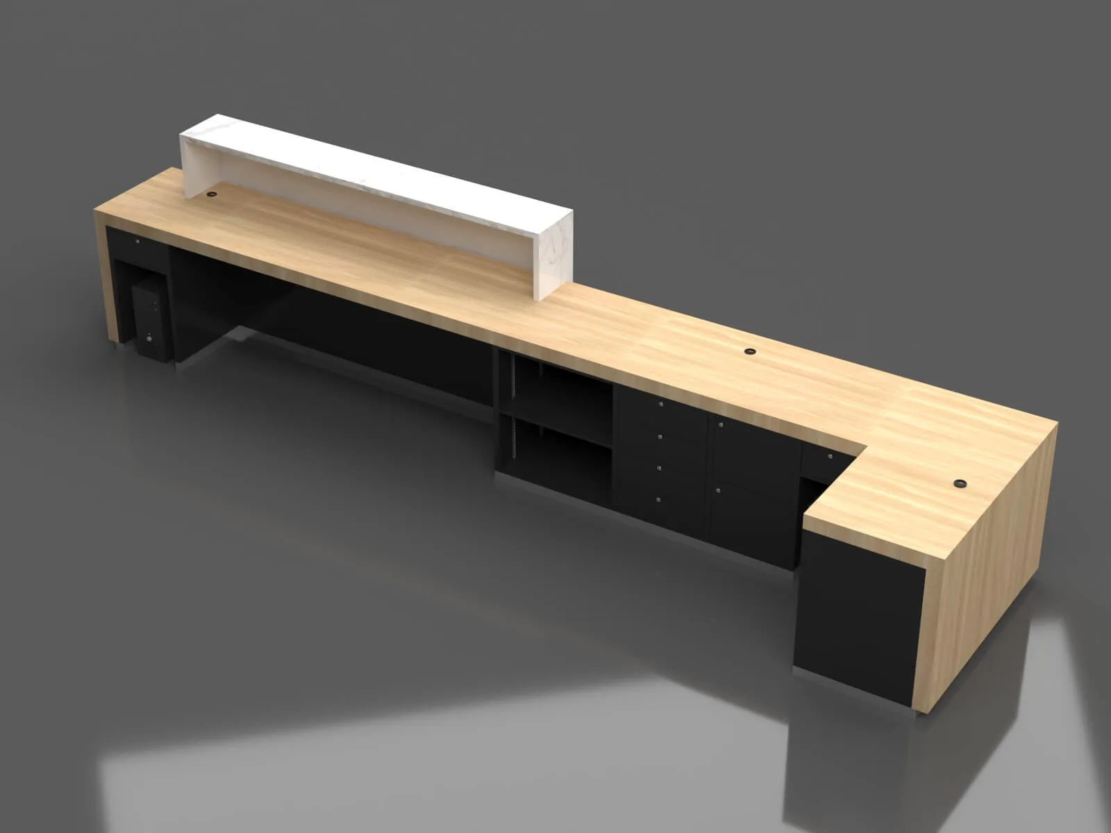 Light Wood Modern L-Shaped Reception Desk with Marble Accent and LED Lighting – Customizable for Any Business Space — view 3