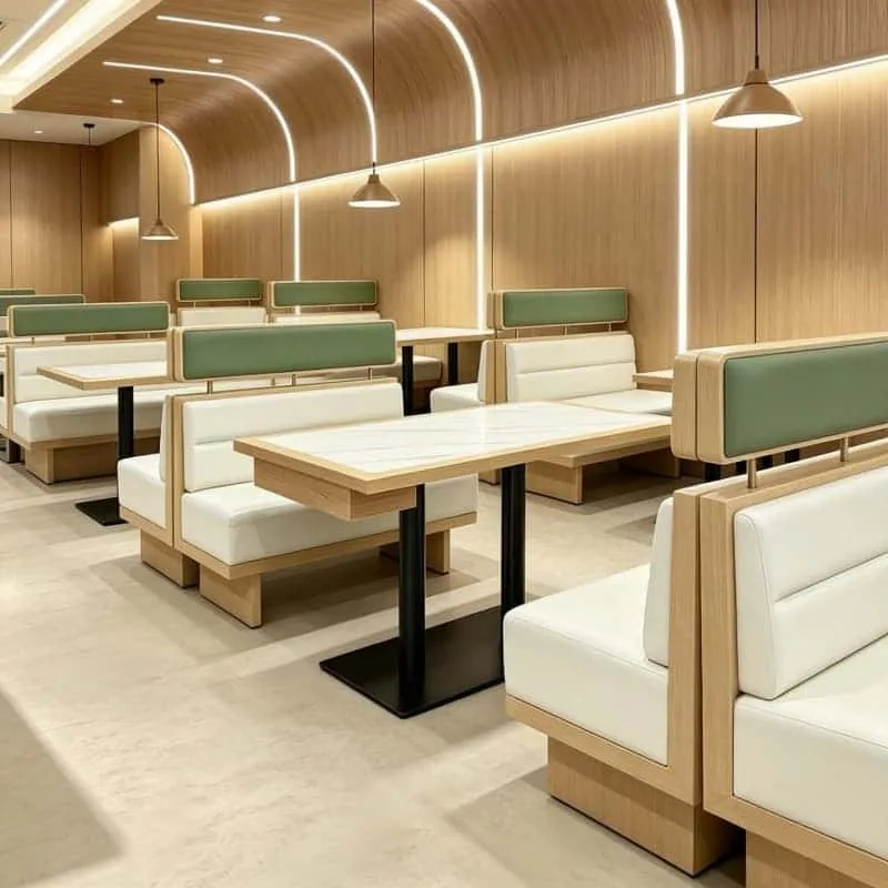 Light Wood Sage Green Commercial Restaurant Booths For Modern Casual Dining Spaces — view 4