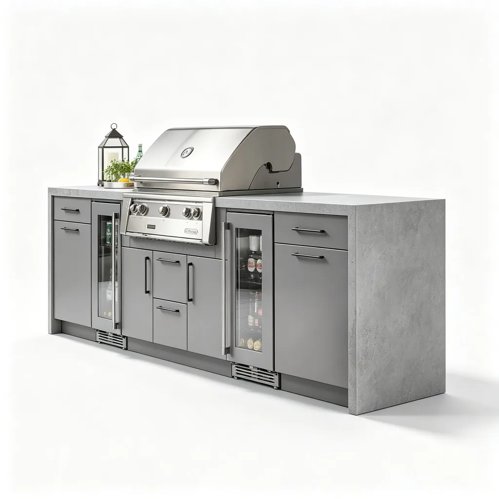 Linear Aluminum Gray Outdoor Kitchen with Beverage Refrigerators and 4-Burner Grill — view 3