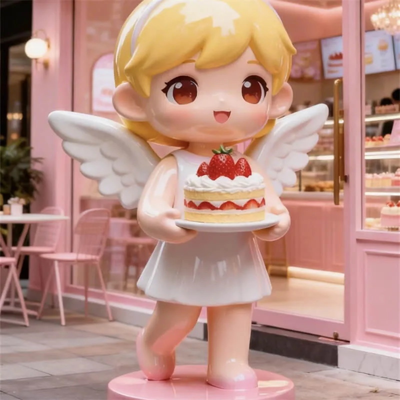Little Angel with Strawberry Cake FRP Sculpture | Viral Check-In Decor for Dessert Shops — view 4