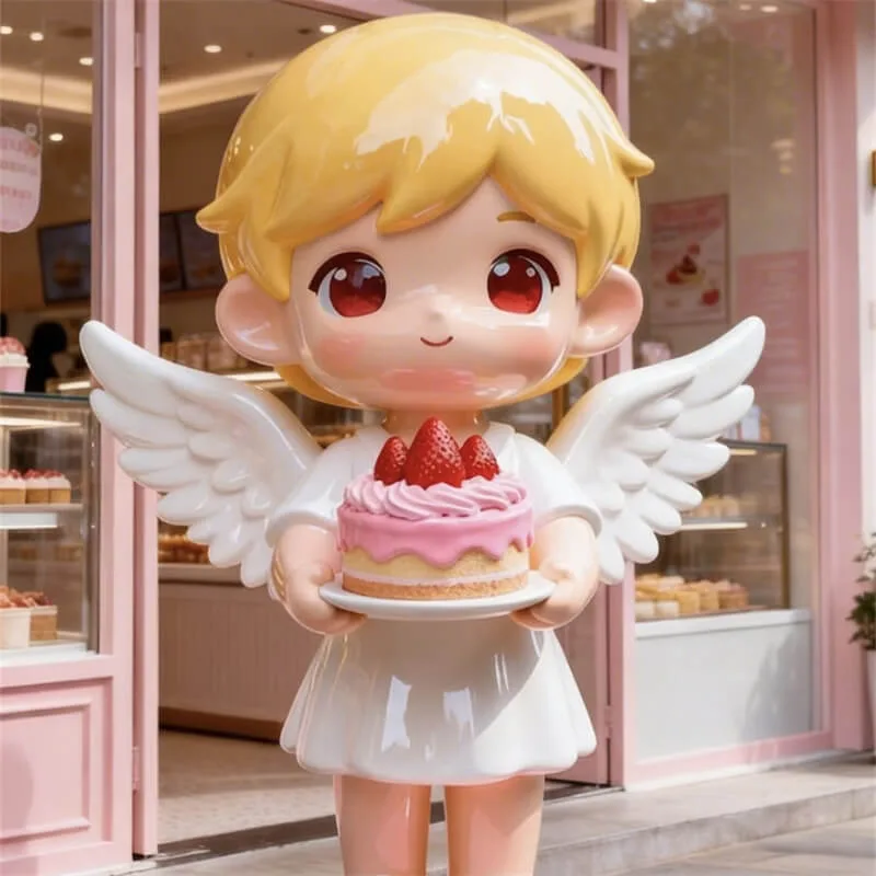 Little Angel with Strawberry Cake FRP Sculpture | Viral Check-In Decor for Dessert Shops — view 2