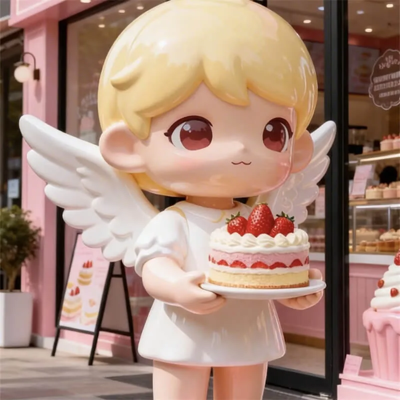 Little Angel with Strawberry Cake FRP Sculpture | Viral Check-In Decor for Dessert Shops — view 3