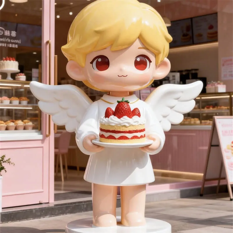 Little Angel with Strawberry Cake FRP Sculpture | Viral Check-In Decor for Dessert Shops
