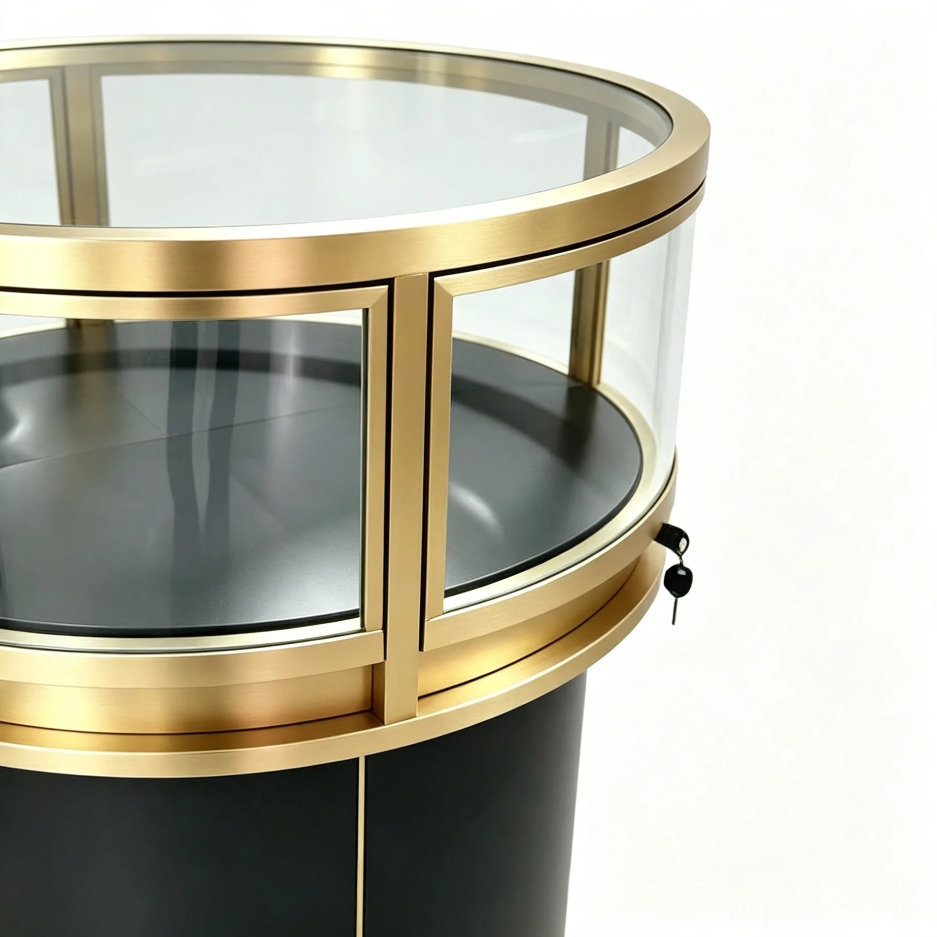 Lockable Round Gold‑Trim Glass Display Case for Jewelry Boutique Shop — view 3