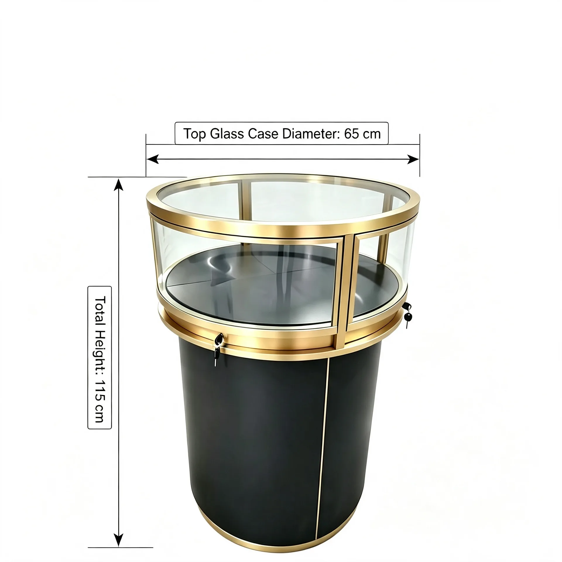 Lockable Round Gold‑Trim Glass Display Case for Jewelry Boutique Shop — product detail 1