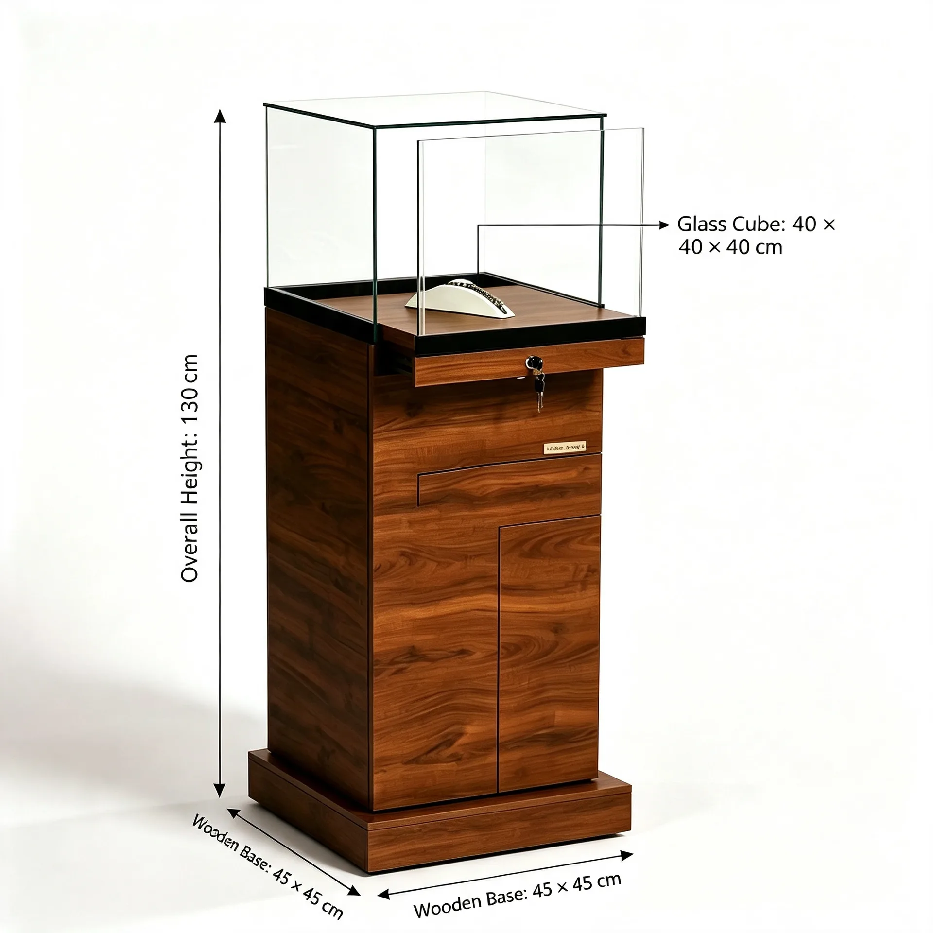 Lockable Wooden Glass Display Pedestal for Luxury Item Exhibition — product detail 1