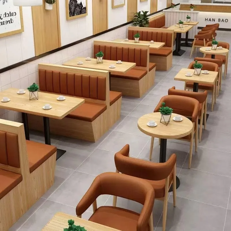 Log-Style commercial restaurant booths for burger & light food shop interior layout — view 3