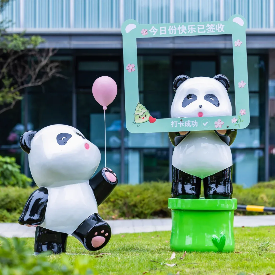 Lovely Panda FRP Sculpture For Outdoor Garden Check-in Decor — view 5
