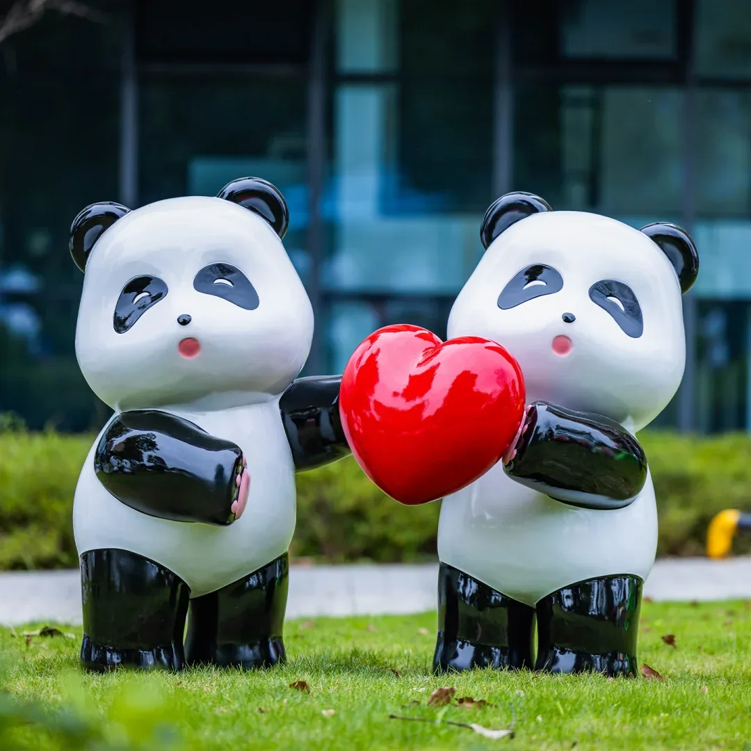 Lovely Panda FRP Sculpture For Outdoor Garden Check-in Decor — view 4