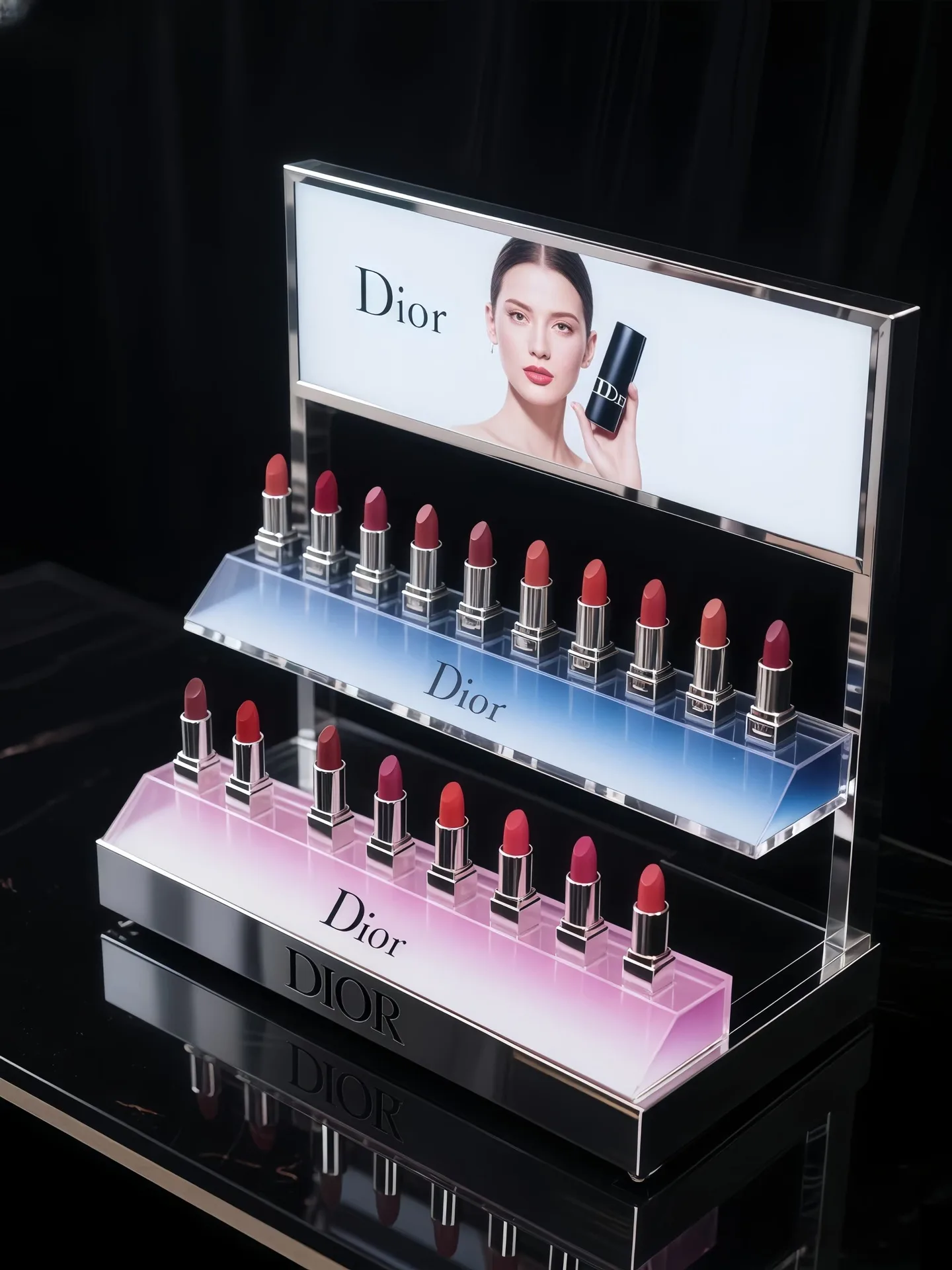 Luxury Acrylic Lipstick Display Stand with Metal Base and Backlit Backboard — view 5