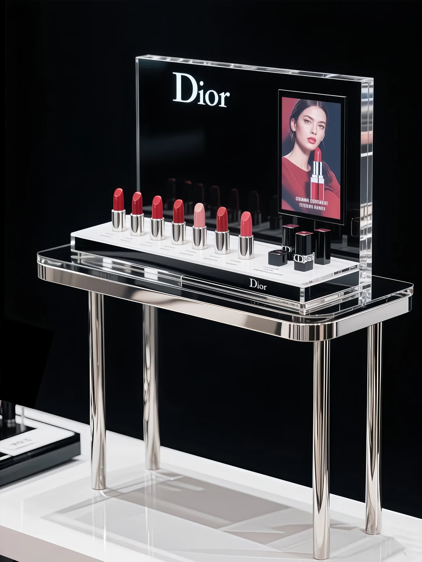 Luxury Acrylic Lipstick Display Stand with Metal Base and Backlit Backboard — view 6