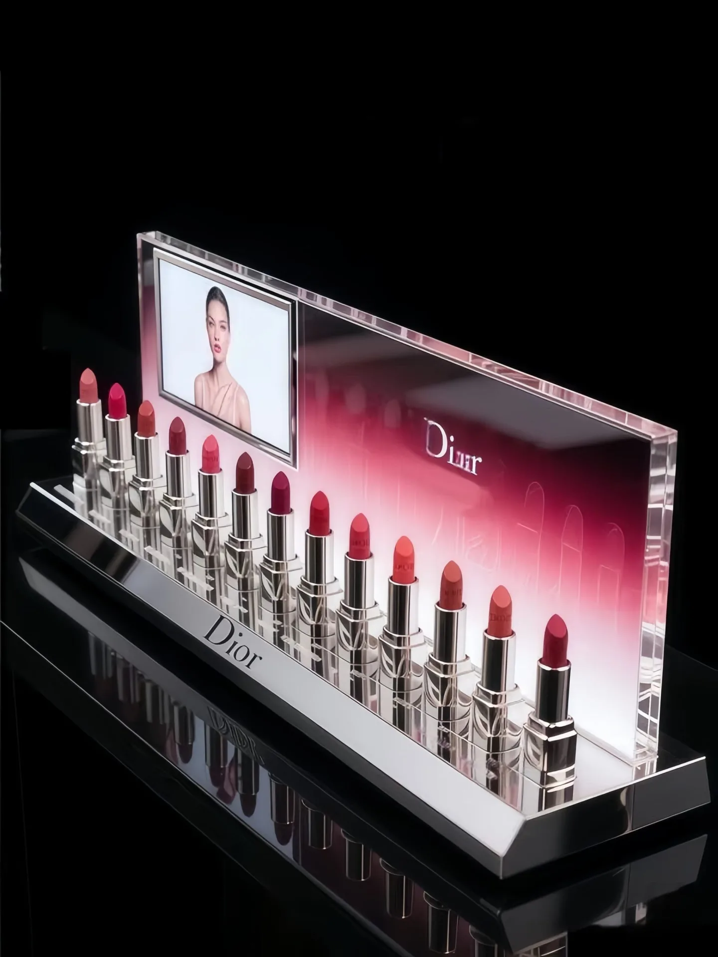 Luxury Acrylic Lipstick Display Stand with Metal Base and Backlit Backboard — view 7