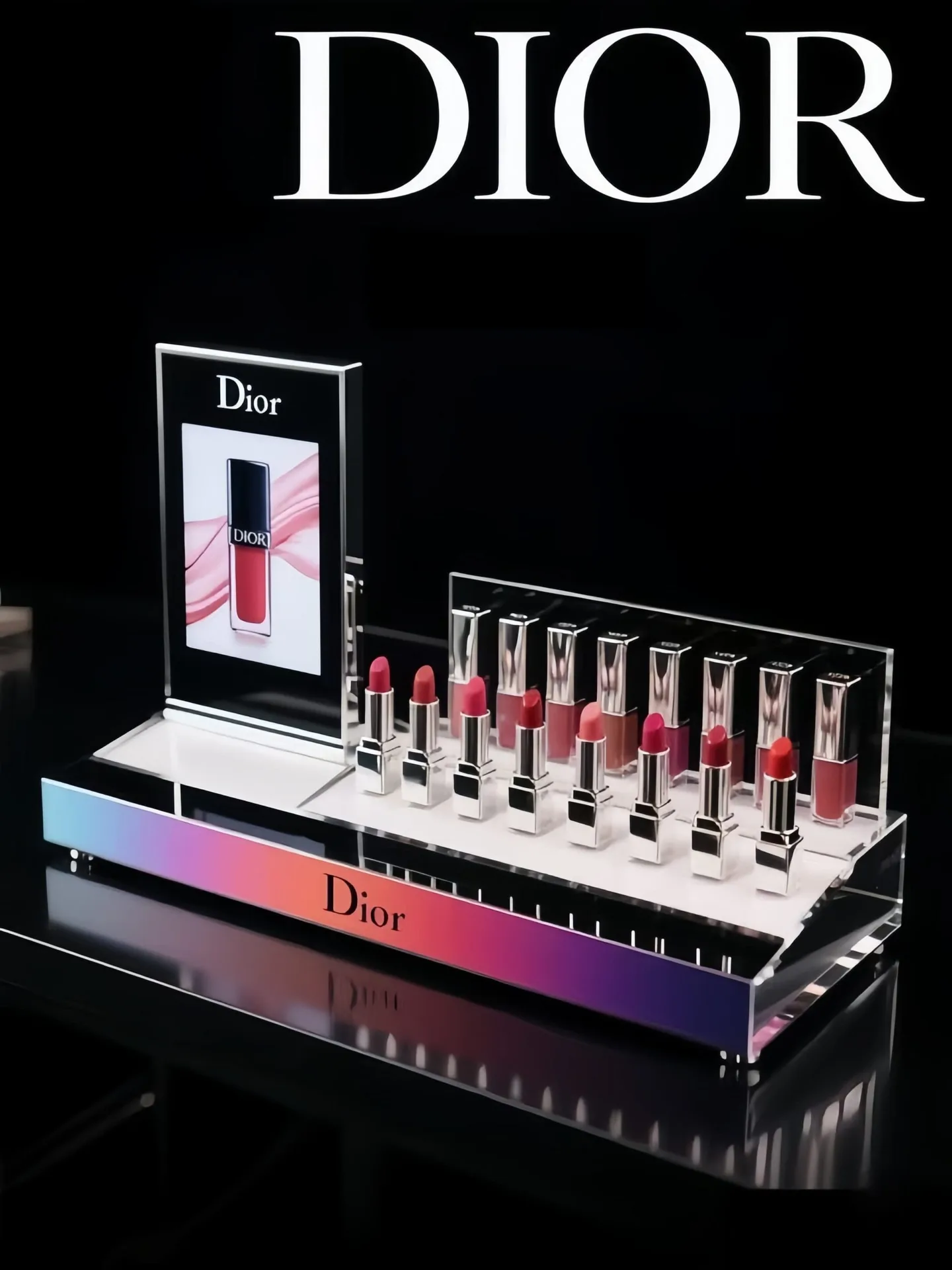 Luxury Acrylic Lipstick Display Stand with Metal Base and Backlit Backboard — view 8