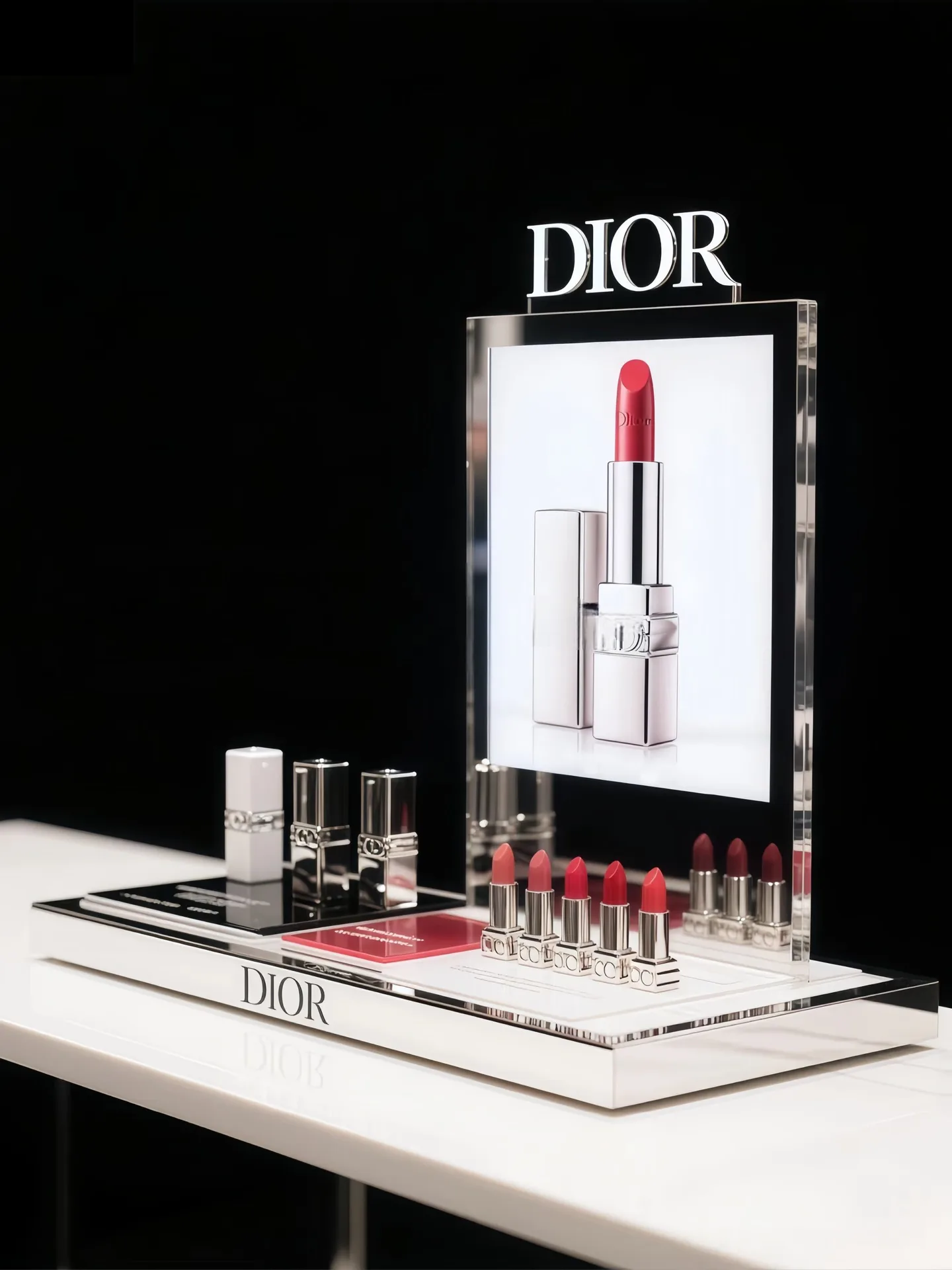 Luxury Acrylic Lipstick Display Stand with Metal Base and Backlit Backboard — view 2