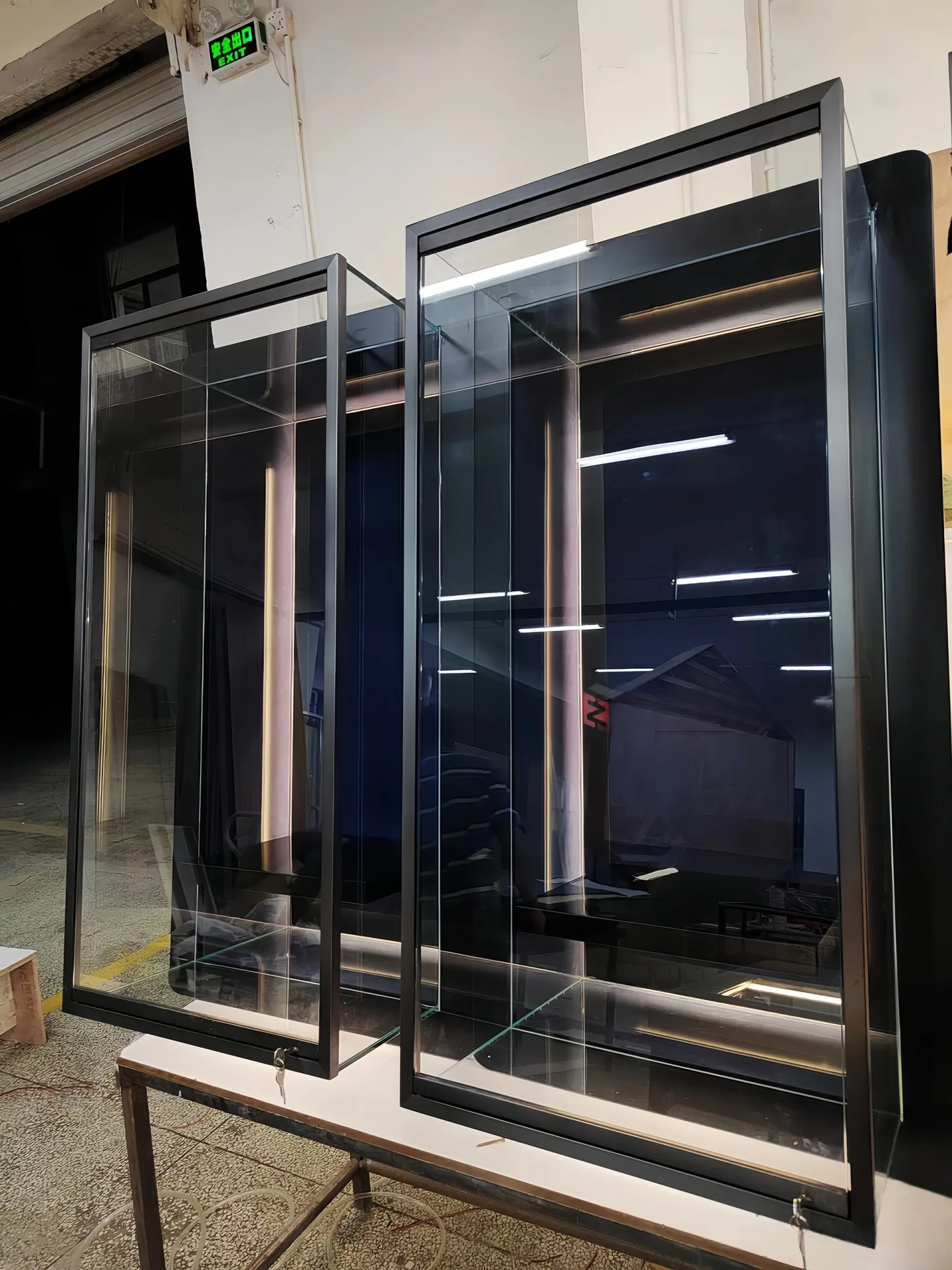 Luxury Black Framed Glass Jewelry Display Cabinet with Built-in LED Lighting & Shelves — view 4