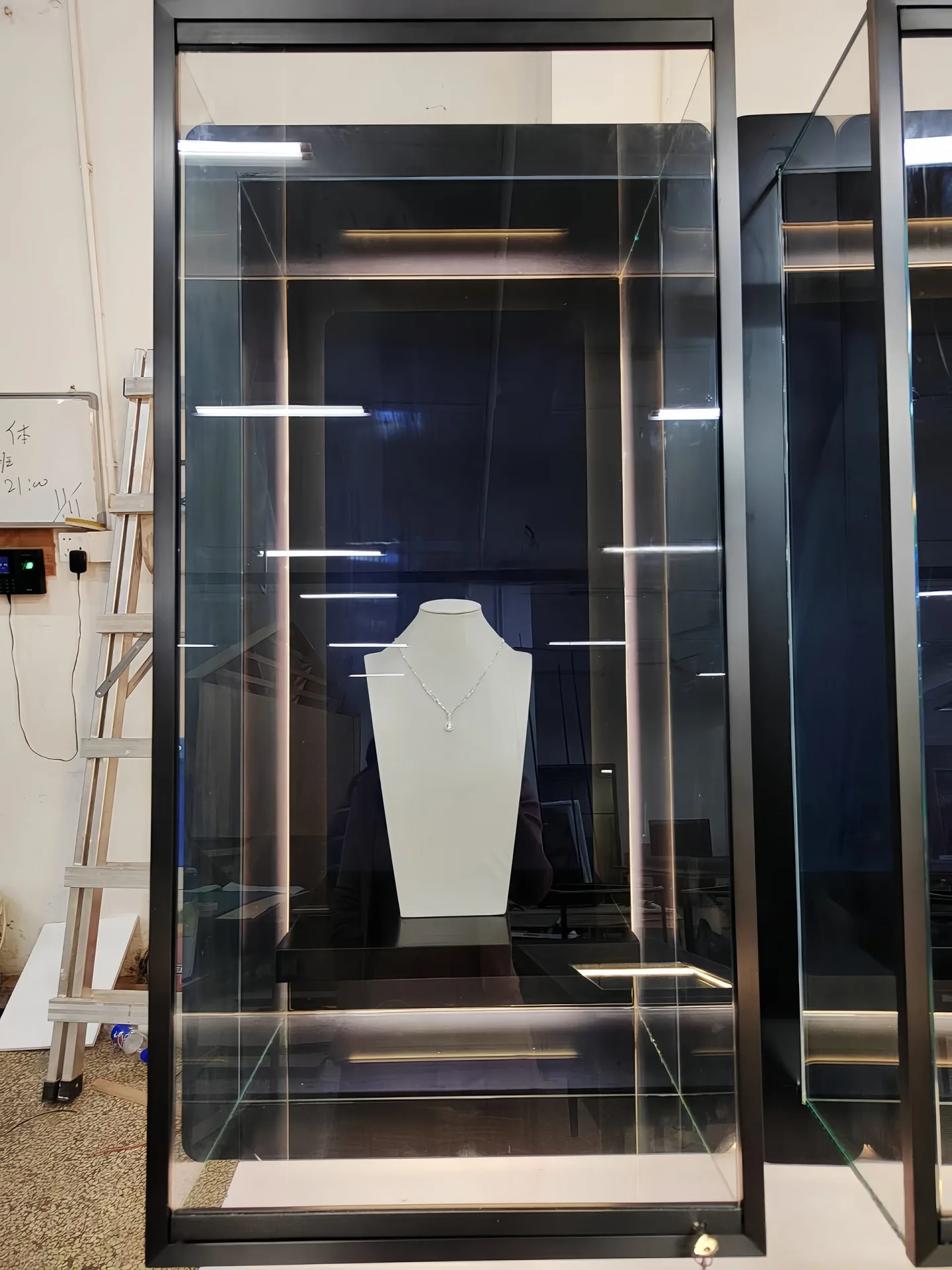 Luxury Black Framed Glass Jewelry Display Cabinet with Built-in LED Lighting & Shelves — view 5