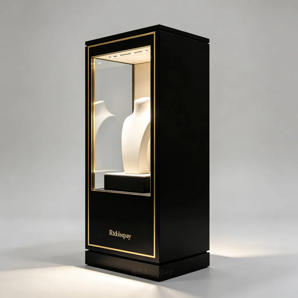 Luxury Black Gold Museum Jewelry Display Case Glass Showcase Stand — view 3