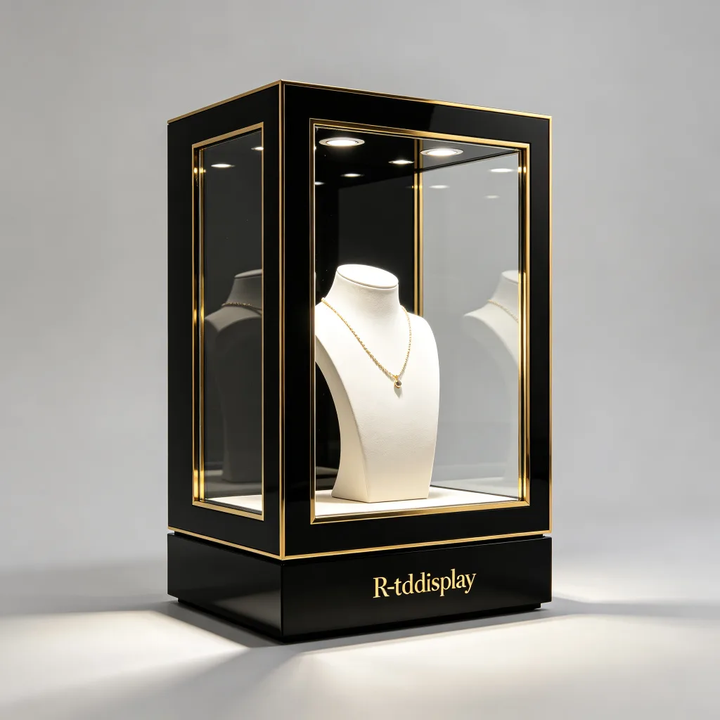 Luxury Black Gold Museum Jewelry Display Case Glass Showcase Stand — view 2