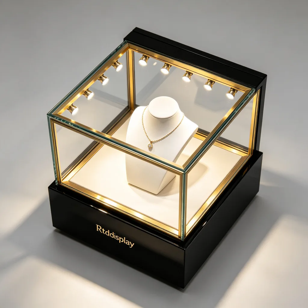 Luxury Black Gold Museum Jewelry Display Case Glass Showcase Stand — view 4
